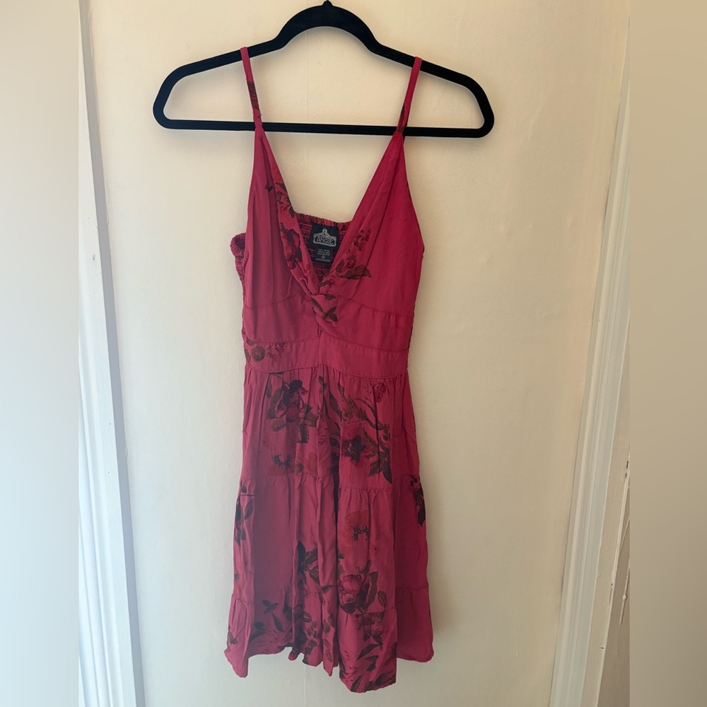 Angie Red and Black Pleated Midi Dress Spaghetti Strap V-Neck